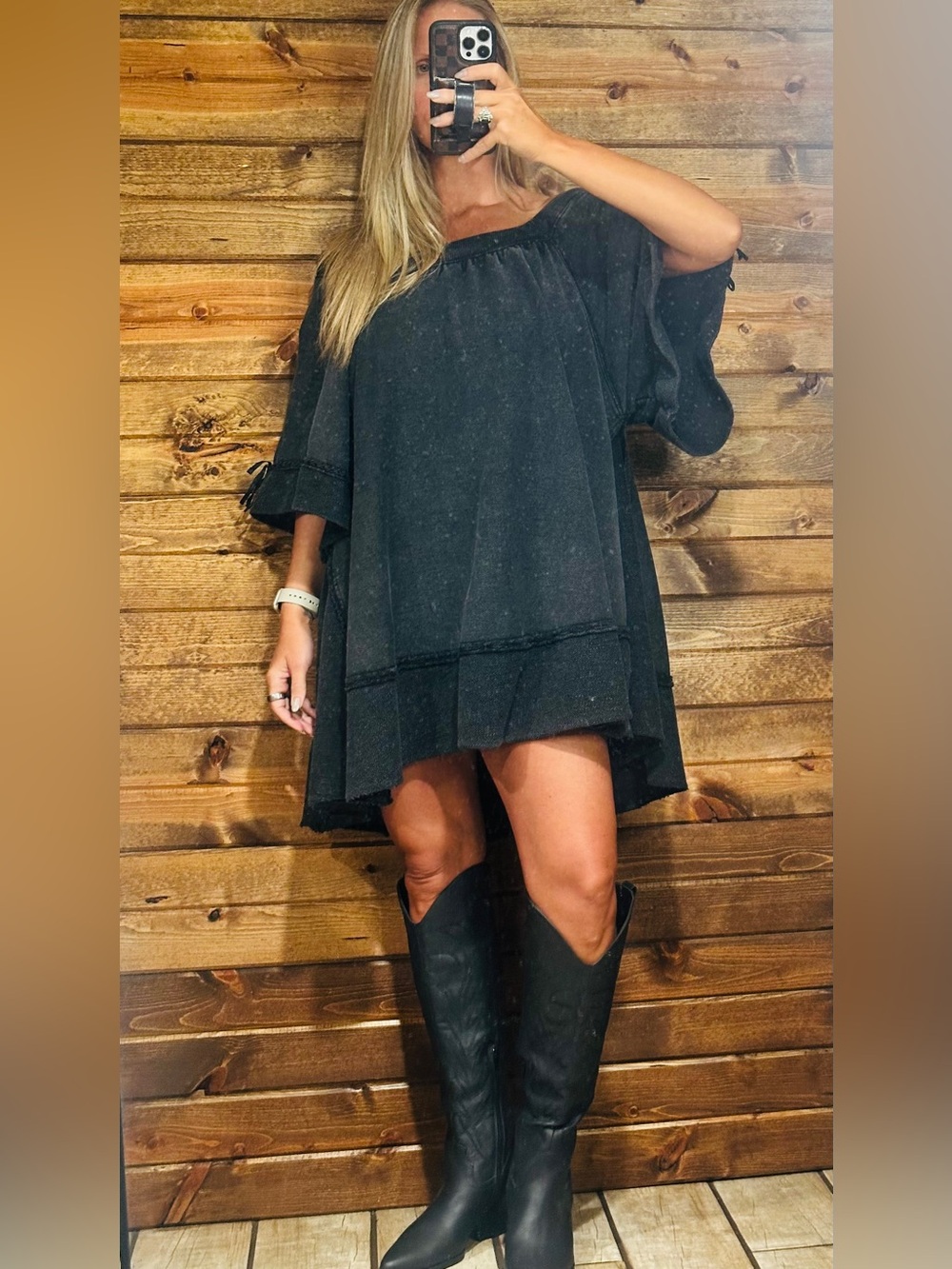 Free People Black Off-the-Shoulder Mini Swing Dress XS